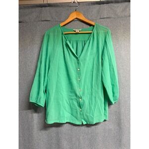 Tommy Bahama M‎ Womens Green Island Gauze Cotton Blouse 3/4 Sleeve Top